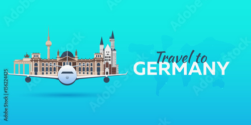 Travel to Germany. Airplane with Attractions. Travel vector banners. Flat style.
