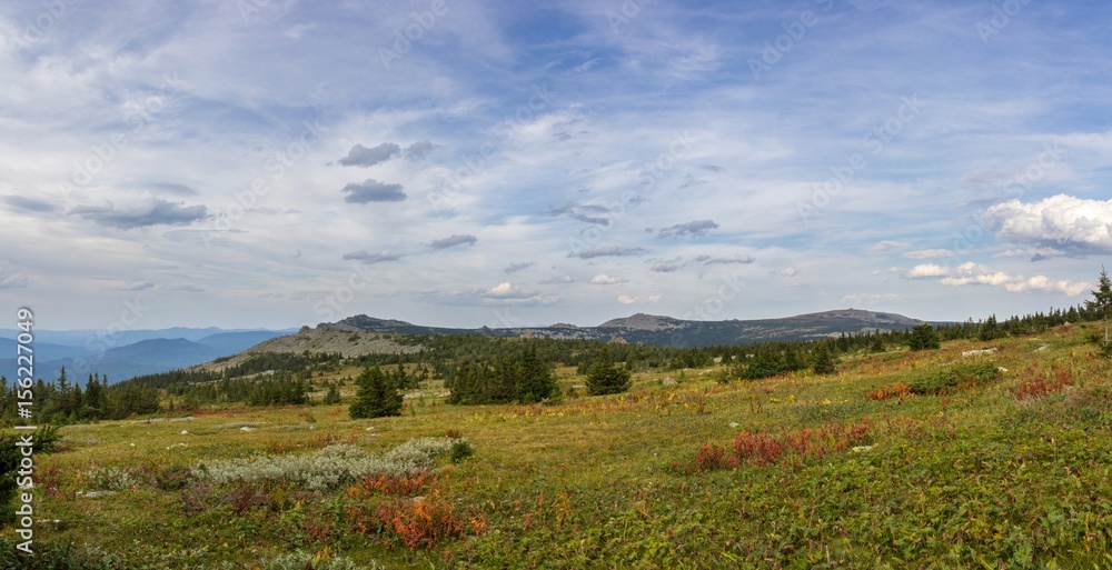The nature of the Southern Urals. The mountains. Iremel. Summer in the mountains in the Southern Urals.