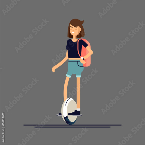 Young man and woman on electric scooter mono wheel