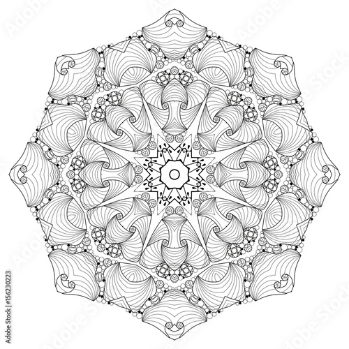 Hand drawn zentangle mandala for coloring page.