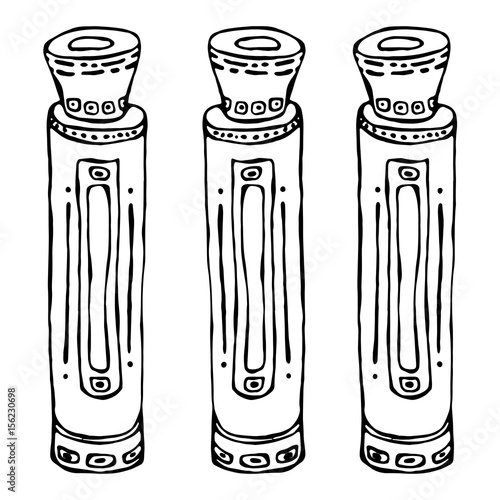 A Bottle of Perfume for Girls, Women. Fashion and Beauty, Trend, Aroma. Ink Vector Illustration Isolated On a White Background Doodle Cartoon Vintage Hand Drawn Sketch.