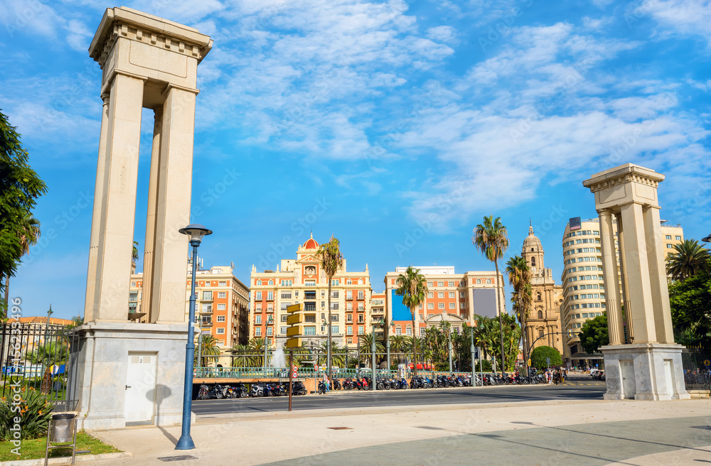 Plaza De La Marina in historic center of Malaga. Andalusia, Costa del Sol, Spain