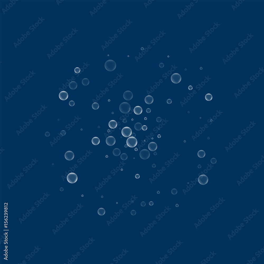 Soap bubbles. Small double circle with soap bubbles on deep blue background. Vector illustration.