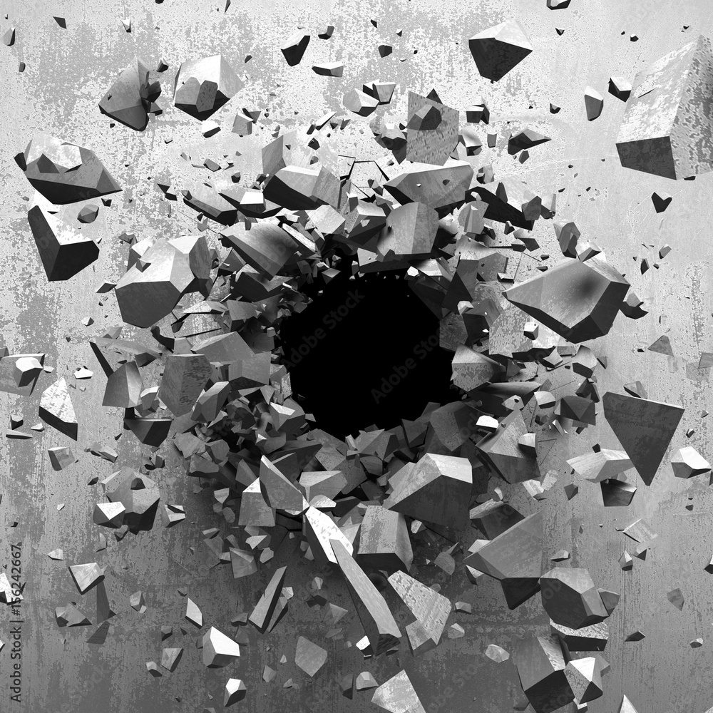 Fototapeta Pękający wybuch betonowej ściany dziury abstrakta tło