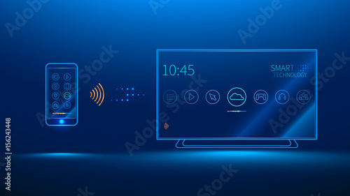 The smart TV is controlled by a smart phone, transmits information via the cloud