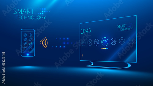 The smart TV is controlled by a smart phone, transmits information via the cloud