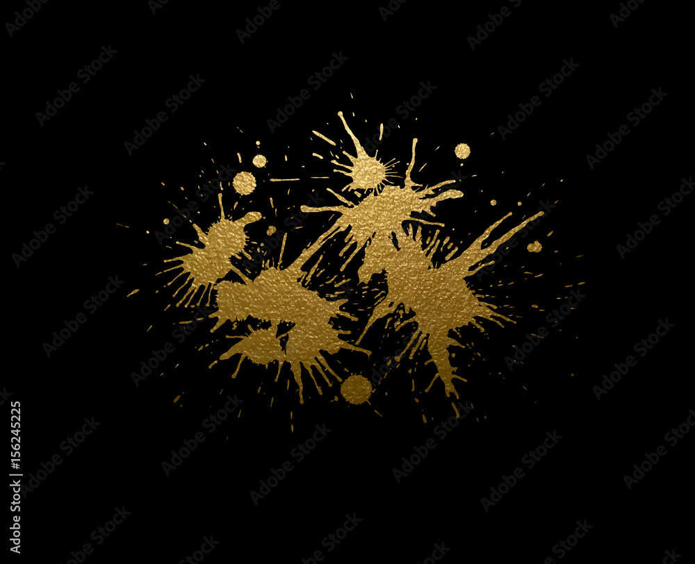 Abstract golden texture blots on the black background. Abstract golden texture blots on the black background.