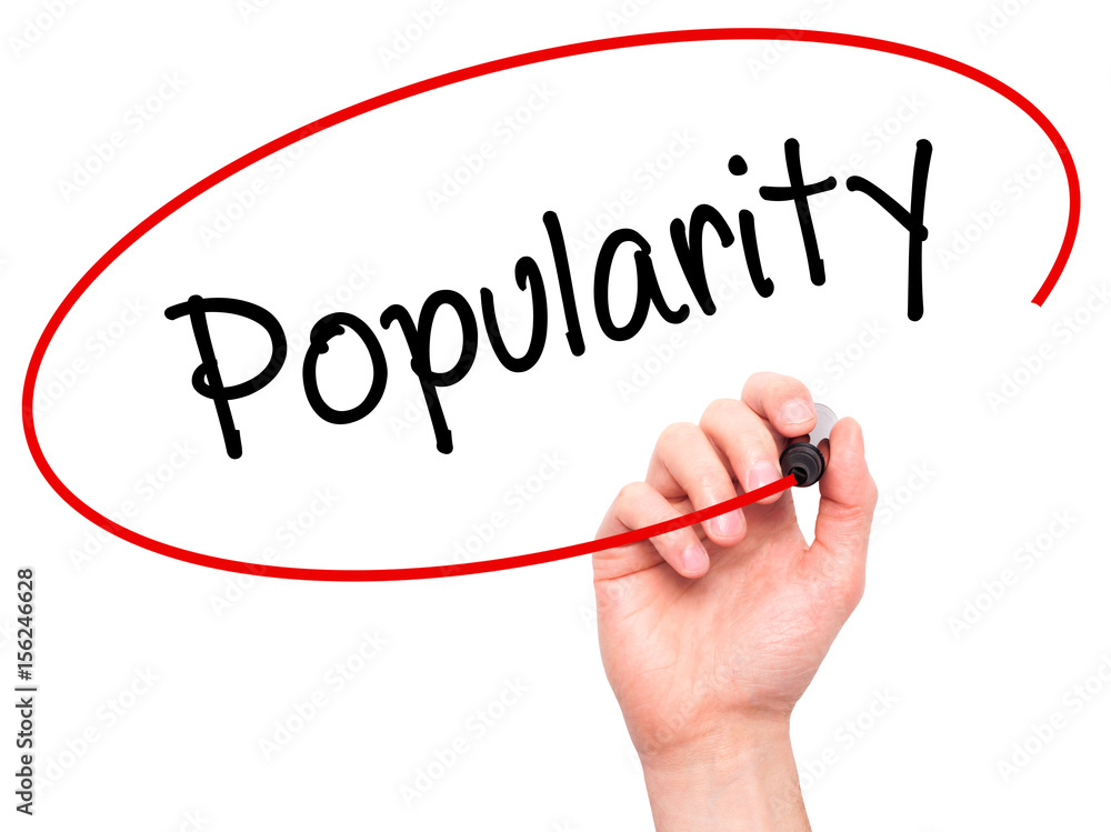 Man Hand writing Popularity with black marker on visual screen. Man Hand writing Popularity with black marker on visual screen.