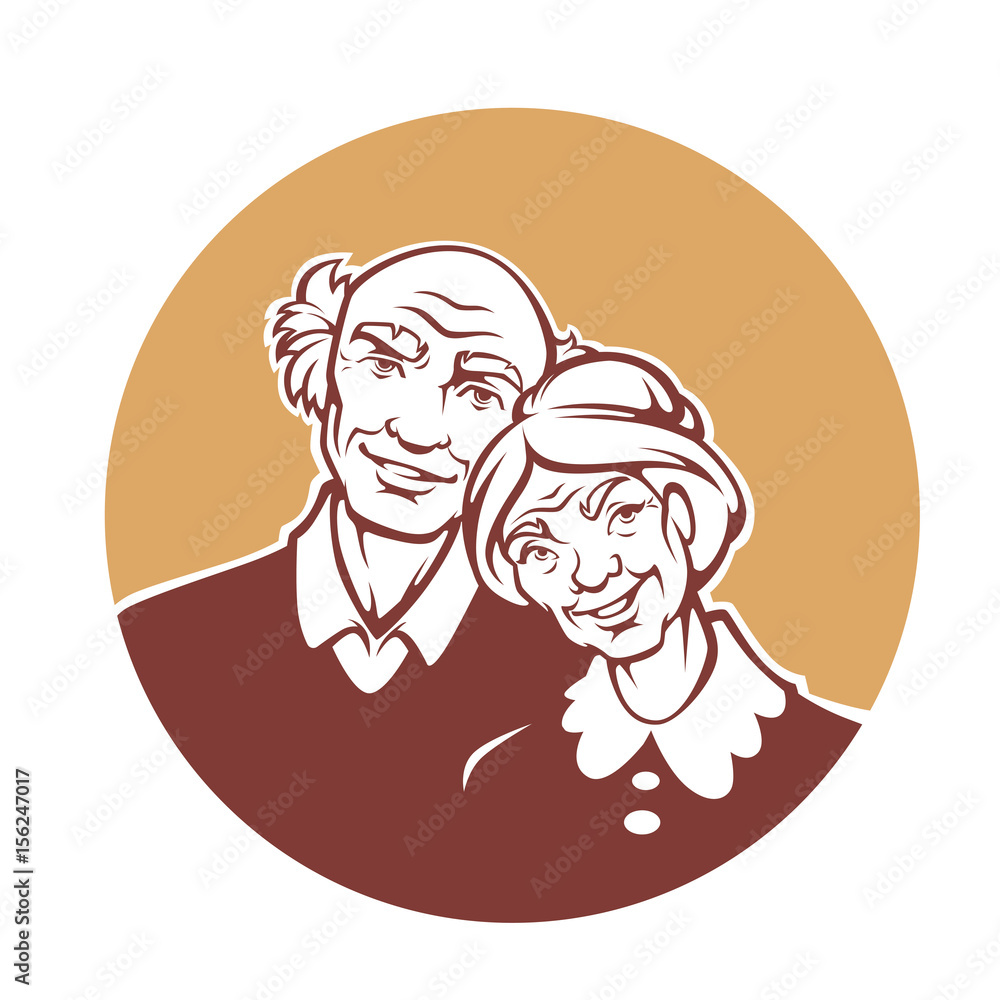 happy old family, vector portrait of lovely grandmother and grandfather happy old family, vector portrait of lovely grandmother and grandfather