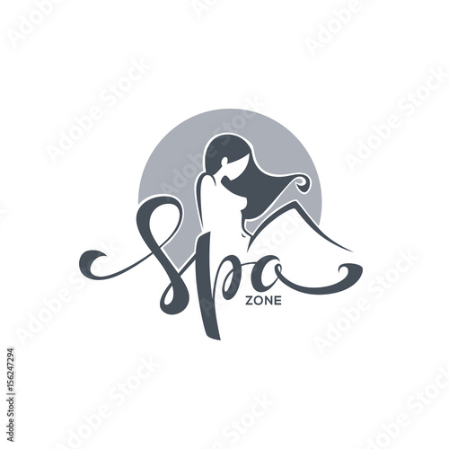 spa and beauty, logo template with image of girl and lettering composition
