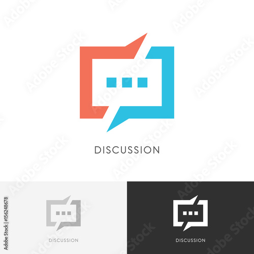 Discussion split logo - colored chat symbol. Conversation, dialogue and talk vector icon.