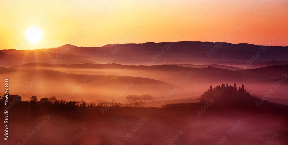 scenic view of dawn on italian countryside landscape scenic view of dawn on italian countryside landscape
