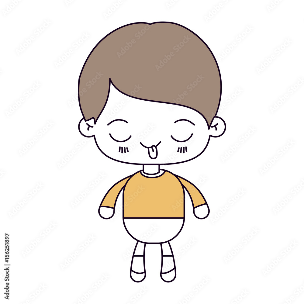 silhouette color sections and light brown hair of kawaii little boy with funny facial expression vector illustration silhouette color sections and light brown hair of kawaii little boy with funny facial expression vector illustration