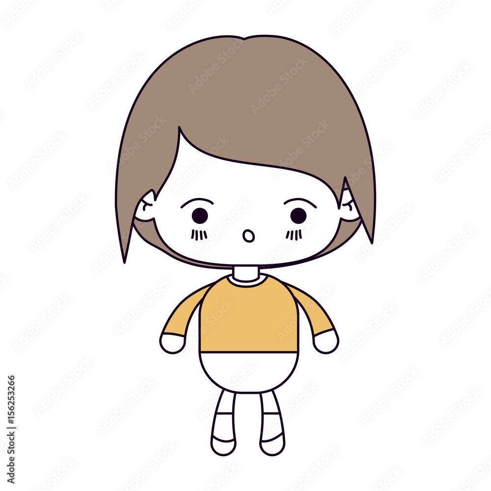 silhouette color sections and light brown hair of kawaii little boy with facial expression of surprise vector illustration