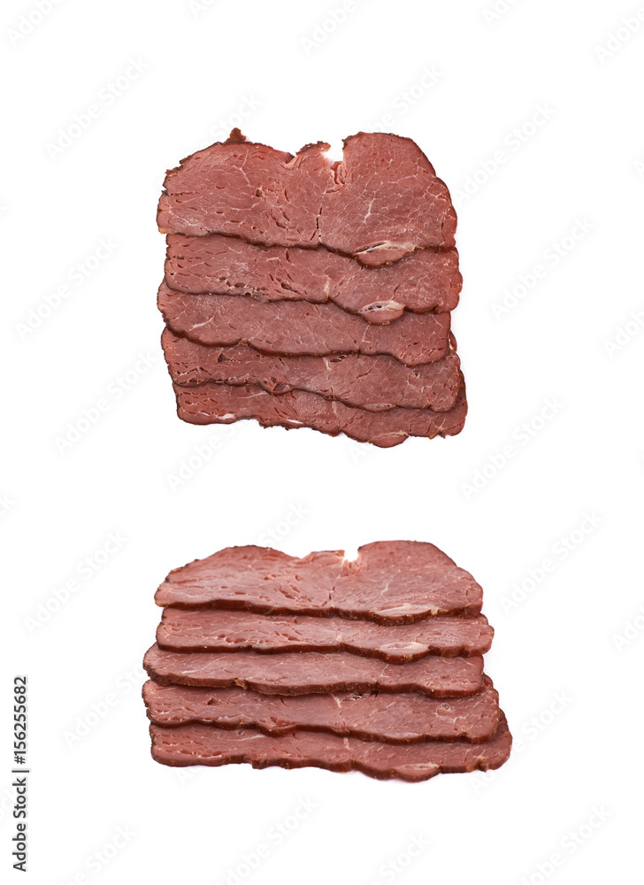 Pile of ham meat slices isolated Pile of ham meat slices isolated