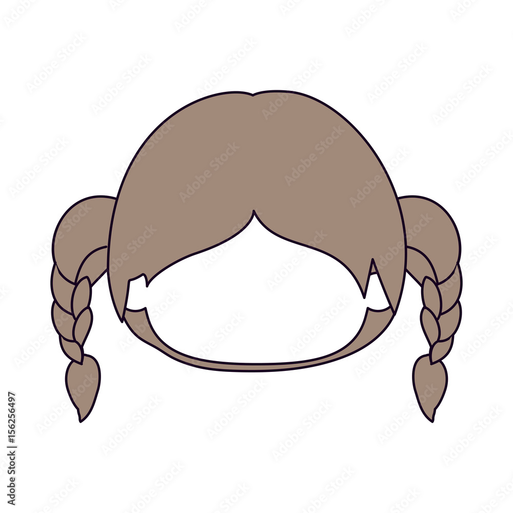 silhouette color sections and light brown hair of faceless head of little girl with hair pigtails vector illustration silhouette color sections and light brown hair of faceless head of little girl with hair pigtails vector illustration