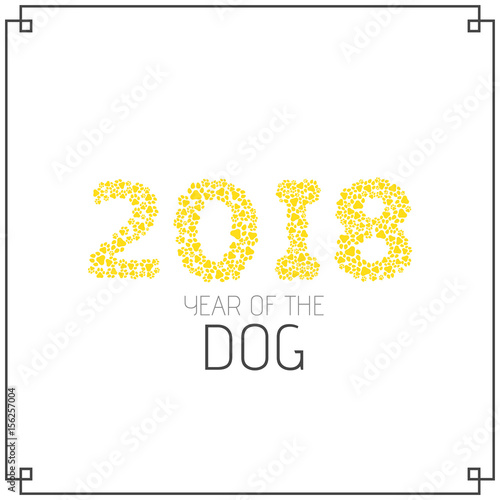 Year of the earth dog. Figures from the dog tracks. Footprints of a dog on a white background. Vector illustration in a flat style