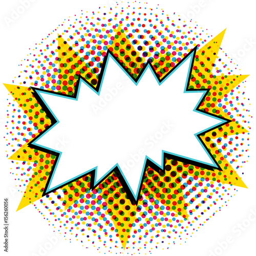 Pop art styled speech bubble template for your design. Comics pop-art style empty bang shape on a multi color halftone.