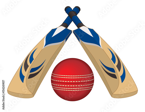 cricket ball with two cricket bats crossed isolated on a white background
