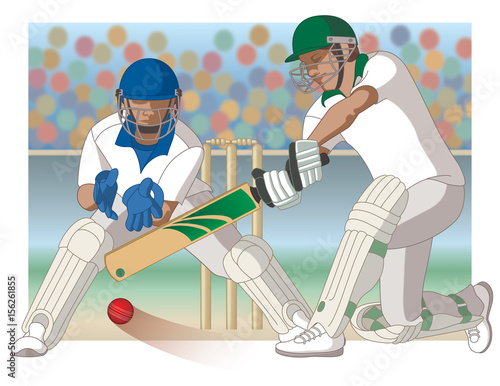 cricket game with batsman and wicket-keeper