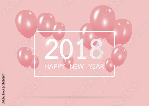 Happy new year 2018 with creative pink balloon concept on pastel pink background for copy space. minimal concept. Vector Illustration