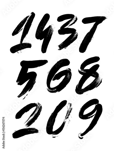 vector set of calligraphic acrylic or ink numbers, finger lettering