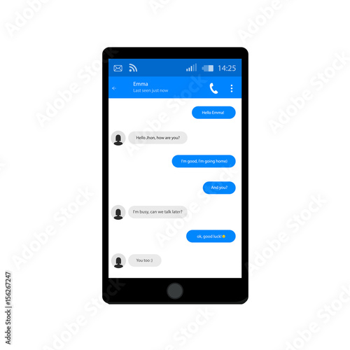 Mobile phone. Vector illustration. Social network concept. Vector. Messenger window. Chating and messaging concept. chat boxes.