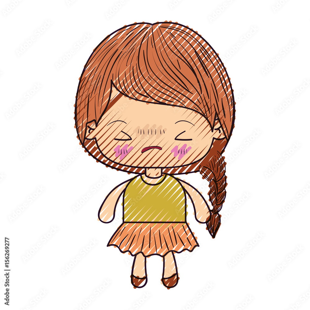 colored crayon silhouette of kawaii little girl with braided hair and facial expression angry with closed eyes vector illustration colored crayon silhouette of kawaii little girl with braided hair and facial expression angry with closed eyes vector illustration