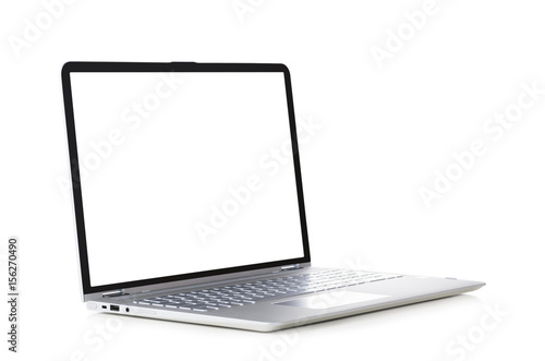 Convertible laptop computer with blank screen isolated on white background
