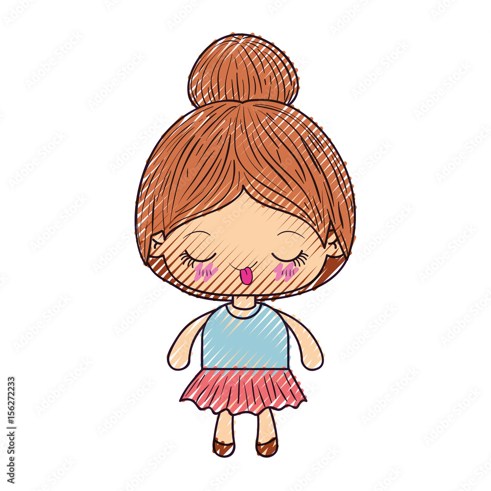 colored crayon silhouette of kawaii cute little girl with collected hair and funny facial expression vector illustration colored crayon silhouette of kawaii cute little girl with collected hair and funny facial expression vector illustration