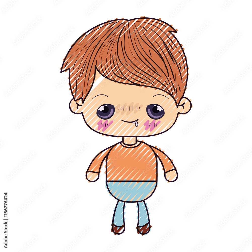 colored crayon silhouette of kawaii little boy with embarrassed facial expression vector illustration