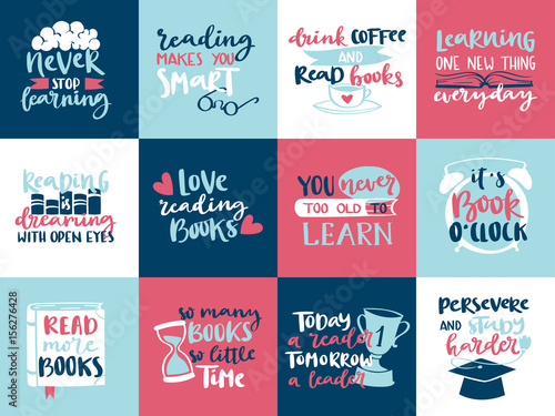 Imagination concept love reading motivation hand drawn lettering quotes story book vector illustration template design.
