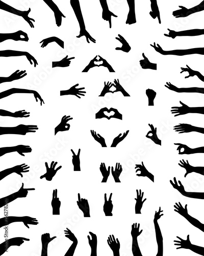 Black silhouettes of hands in various positions, vector photo