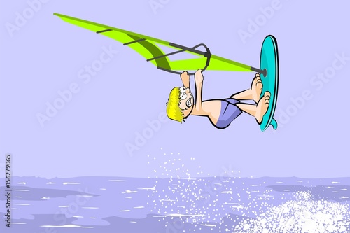 Windsurfing jumping on the sea