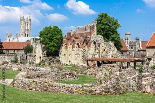 Ruins of  St Augustines Abbey with Canterbury Cathedral in the background. England photo
