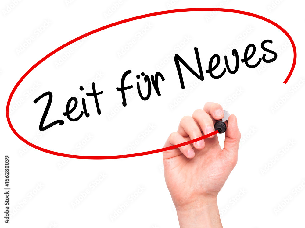 Man Hand writing Zeit f�¼r Neues (Time For Something New in German) with black marker on visual screen Man Hand writing Zeit f�¼r Neues (Time For Something New in German) with black marker on visual screen