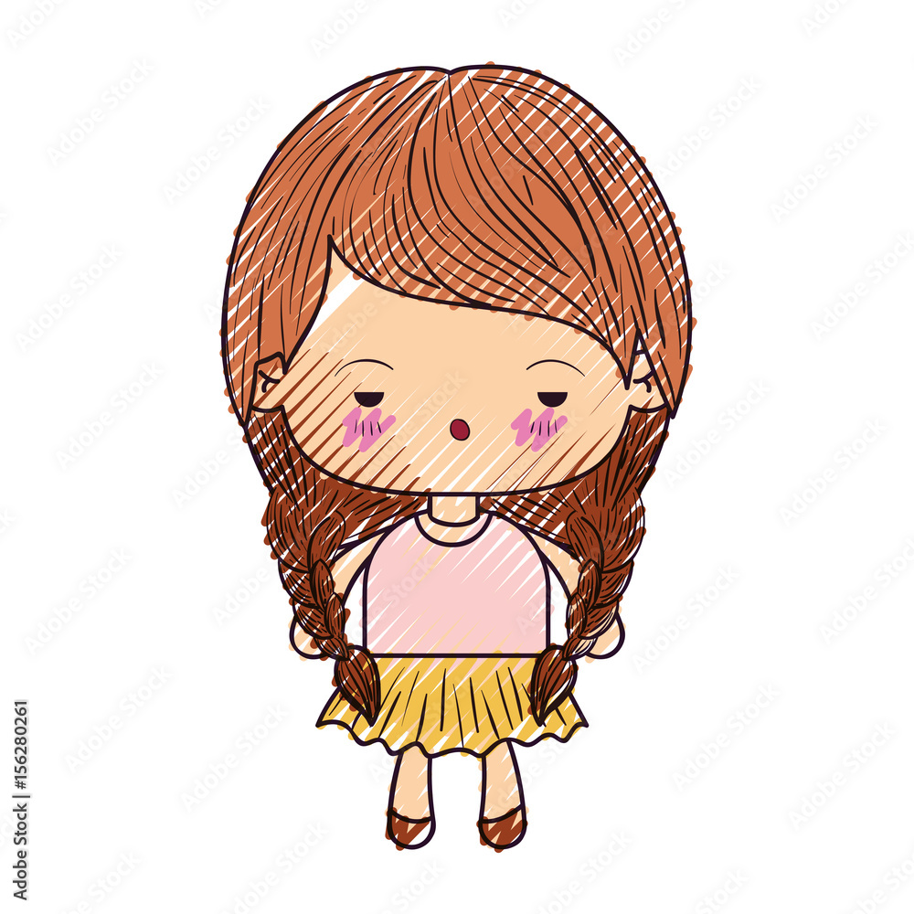 colored crayon silhouette of kawaii little girl with braided hair and facial expression depressed vector illustration colored crayon silhouette of kawaii little girl with braided hair and facial expression depressed vector illustration