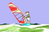 Boy practicing windsurfing in the ocean