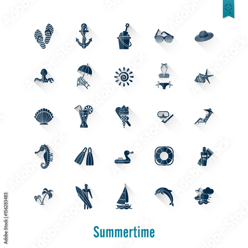 Summer and Beach Simple Flat Icons