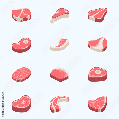 Beef steak raw meat food red fresh cut butcher uncooked chop barbecue bbq slice ingredient vector illustration