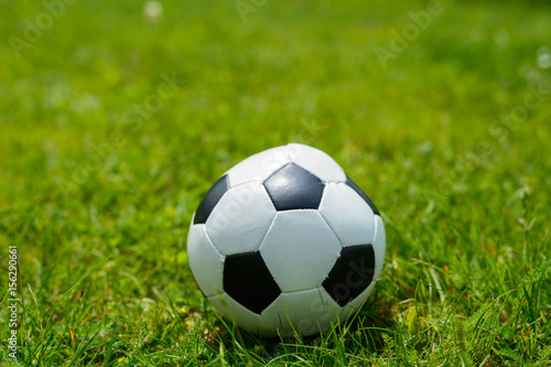Ball für Fussball im grünen Rasen 