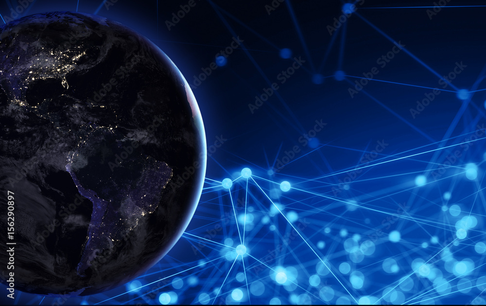 Obraz premium globlal on space with network Element of ths image furnished by NASA