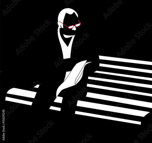 man with glasses reading newspaper sitting on bench vector silhouette