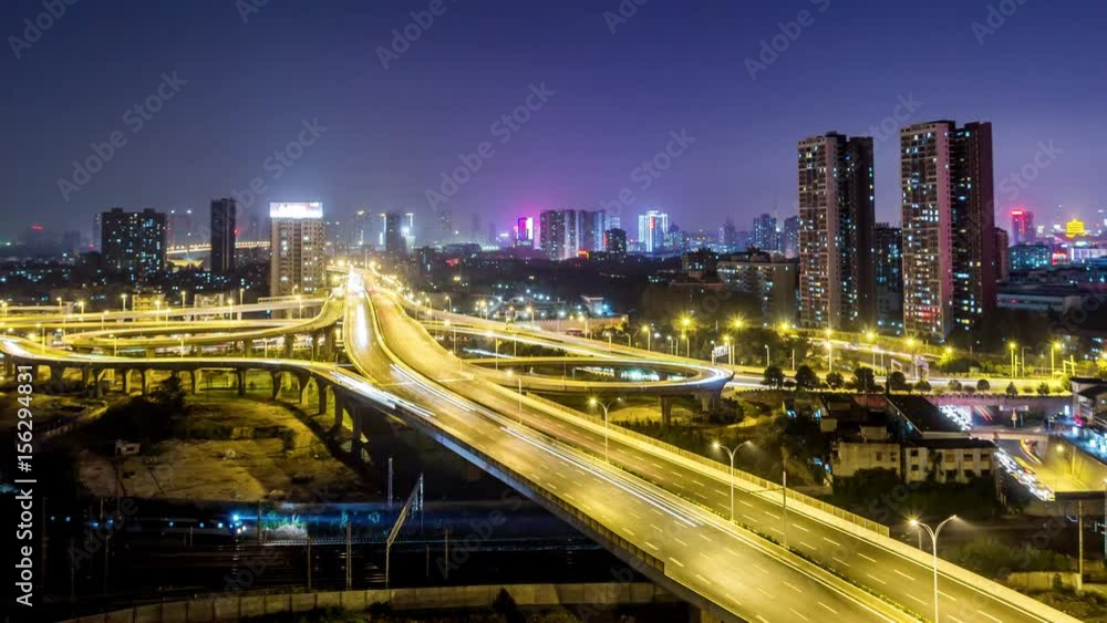 Time Lapse of the overpass Bridge in WuHan at night Time Lapse of the overpass Bridge in WuHan at night