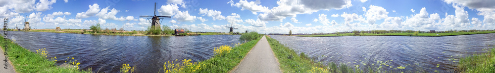 Kinderdijk windmills, panoramic view - The Netherlands
