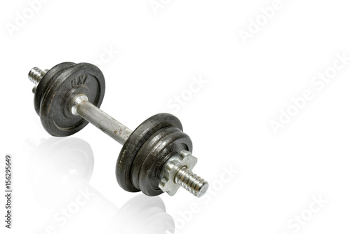 dumbbells isolated on white background with reflected shadow with a copy space for text