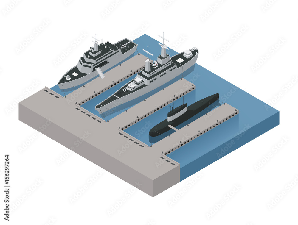 Fototapeta premium Military Boats Isometric Composition