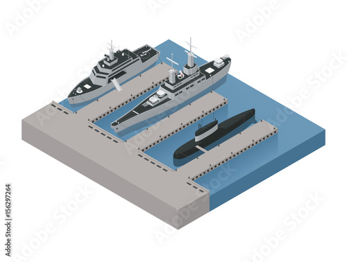 Military Boats Isometric Composition