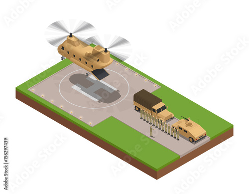 Military Base Isometric Composition