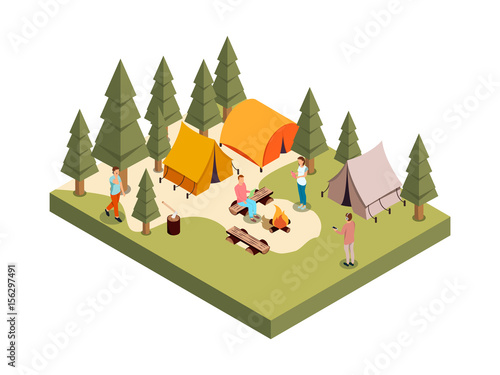 Forest Camp Isometric Composition